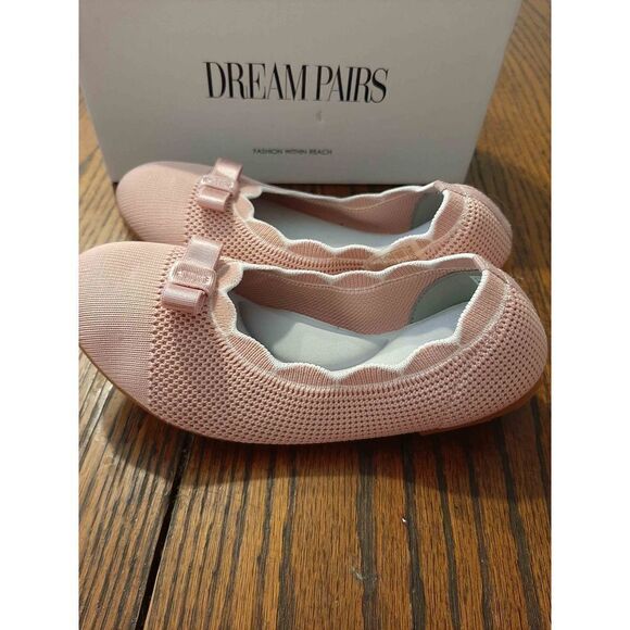 Girls Size 12 Dream Pairs Pink Ballet Flats Comfortable Slip-On Knit Shoes - Picture 8 of 10